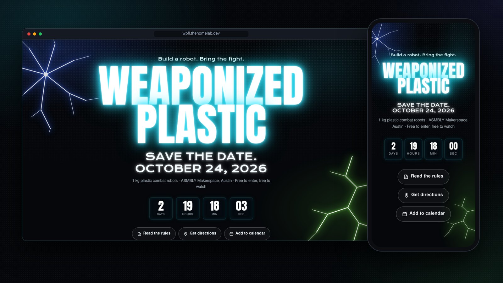 Weaponized Plastic event site on desktop and phone