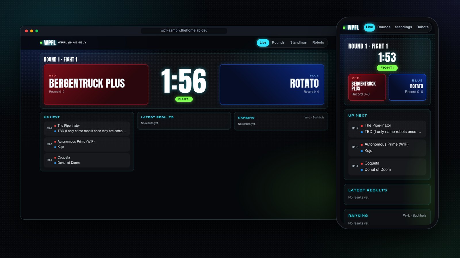 Live tracker on desktop and phone during a fight